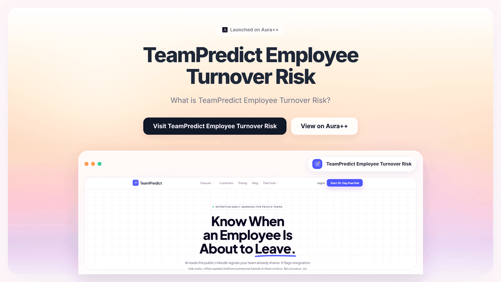 TeamPredict - Employee Turnover Risk launch story featured image on Aura++