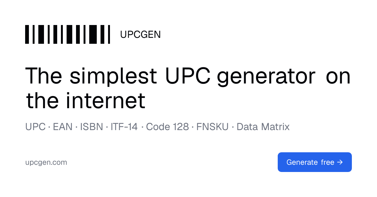 UPCgen - Free Barcode Generator for E-commerce product preview for startup listing on Aura++