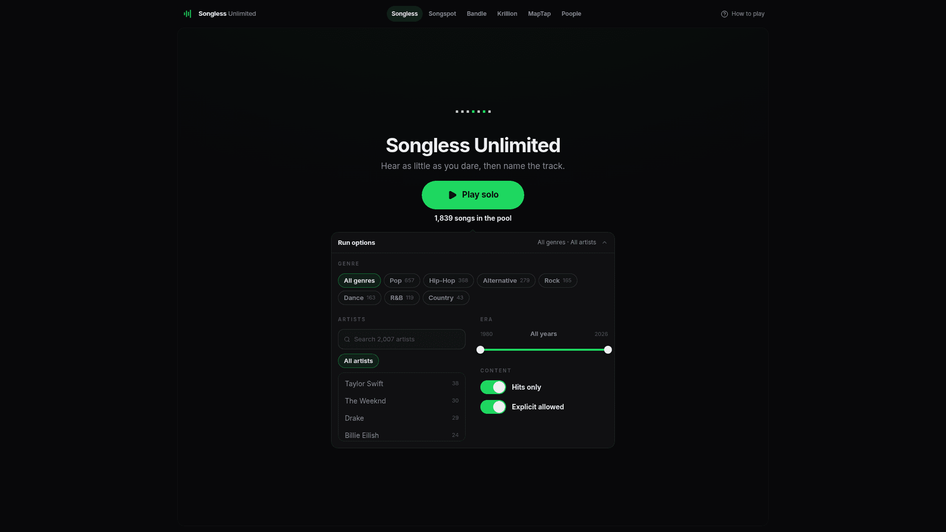 Songless Unlimited - Music Guessing Game product preview for startup listing on Aura++