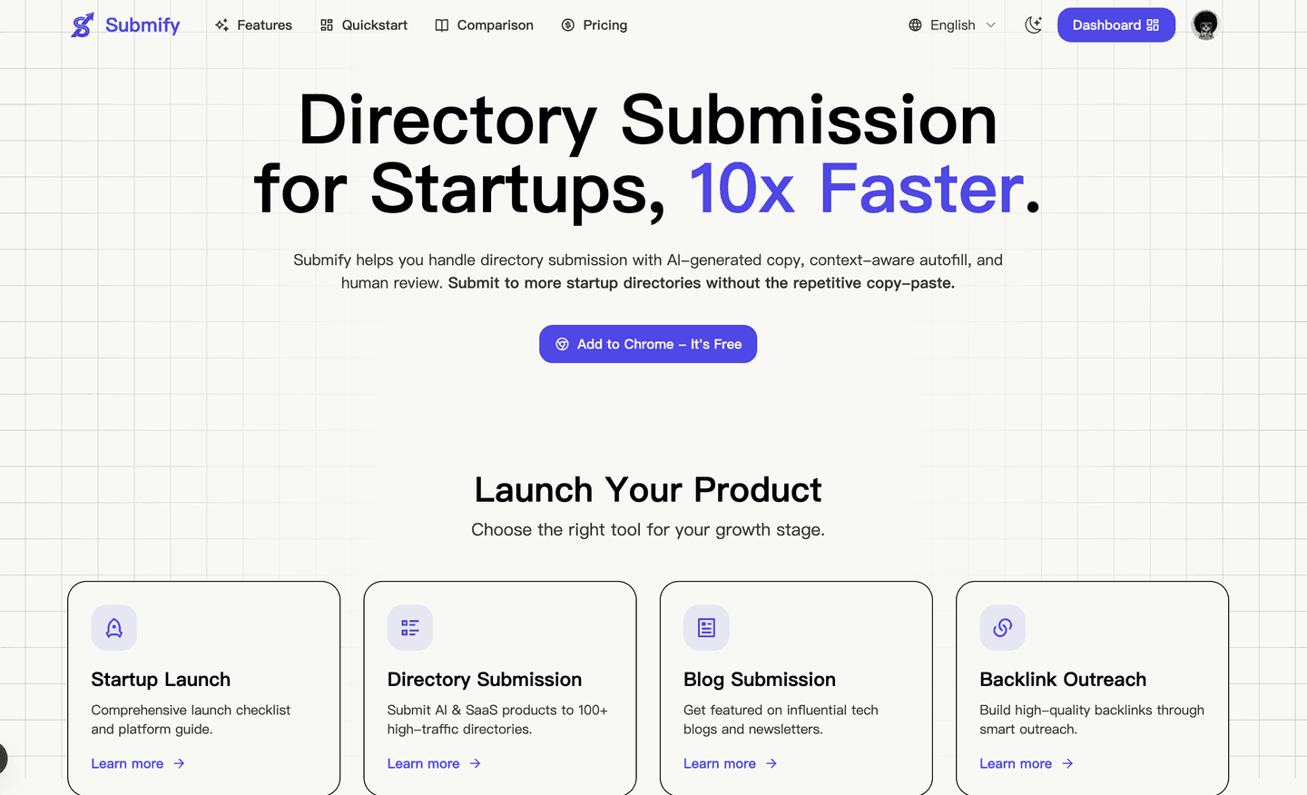 Submify product preview for startup listing on Aura++