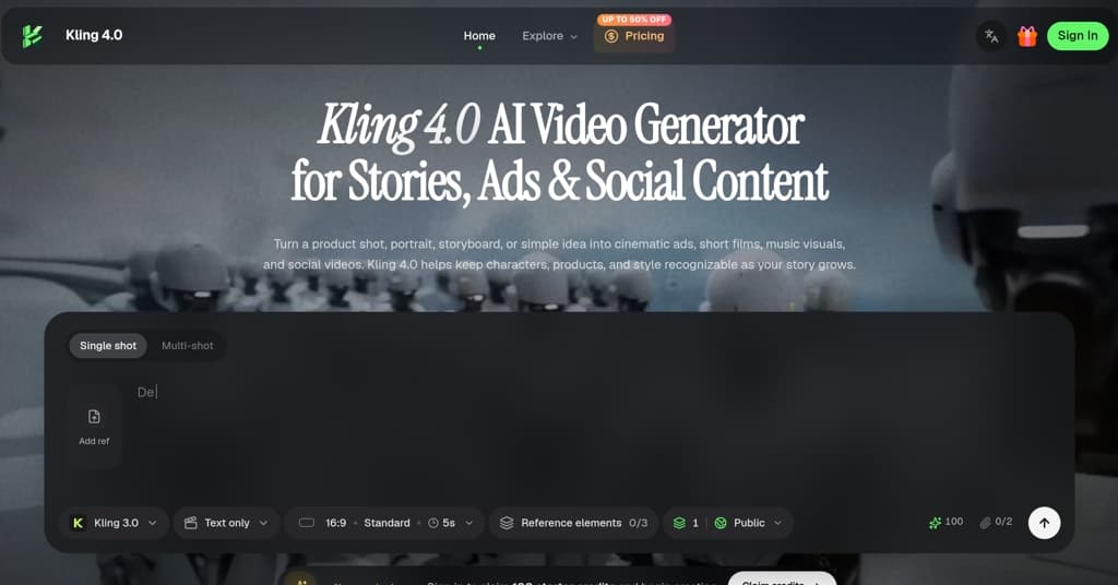 Kling 4.0 product preview for startup listing on Aura++