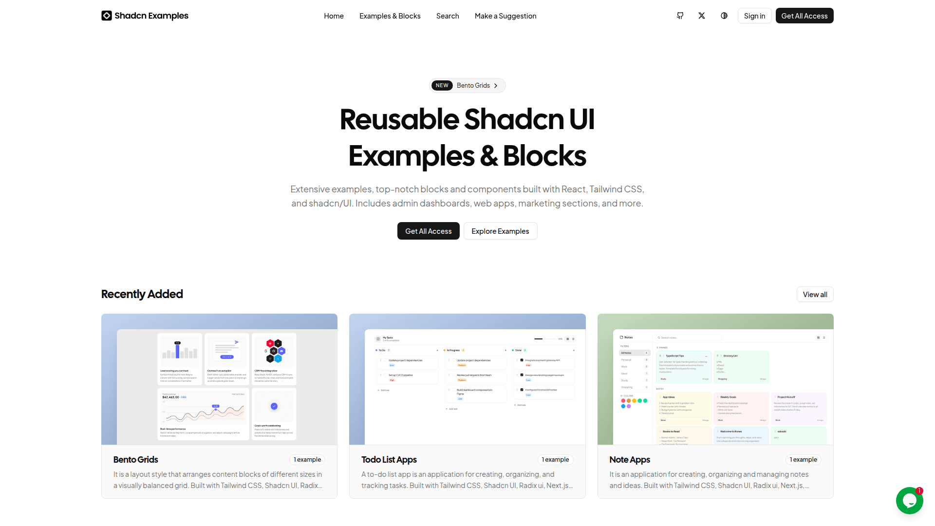 Shadcn UI Example Library product preview for startup listing on Aura++