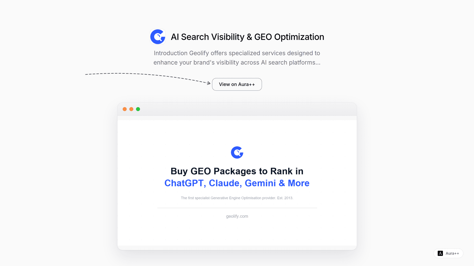 AI Search Visibility & GEO Optimization launch story featured image on Aura++