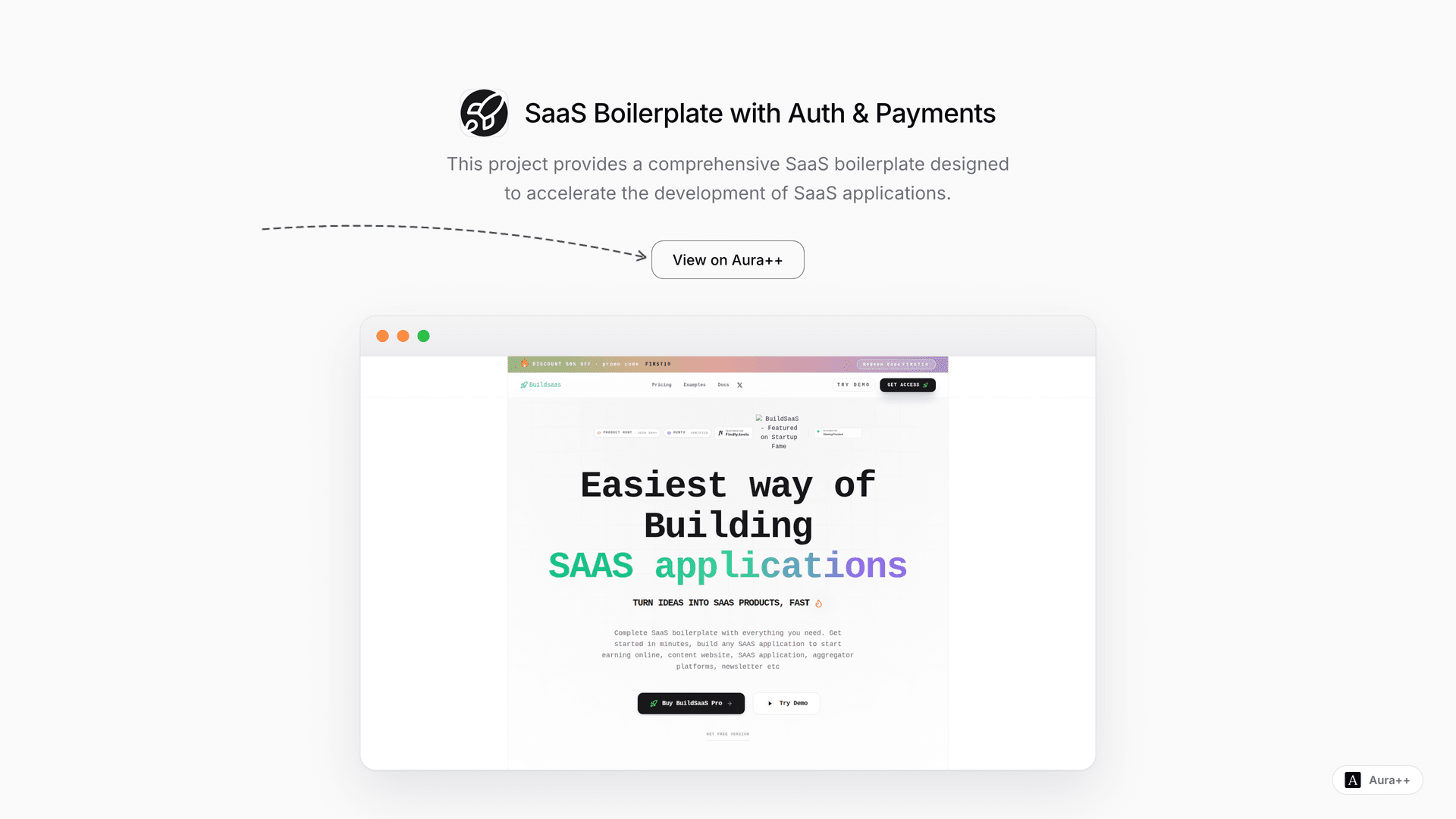 SaaS Boilerplate with Auth & Payments launch story featured image on Aura++