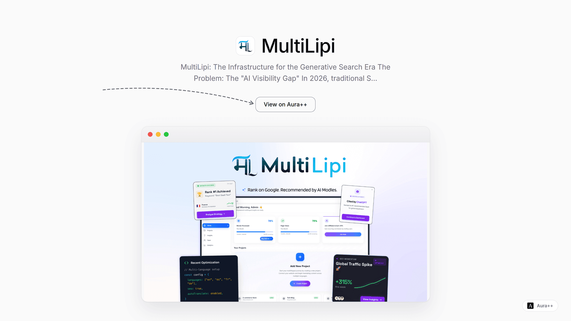 MultiLipi - The Global AI SEO & GEO Hub launch story featured image on Aura++