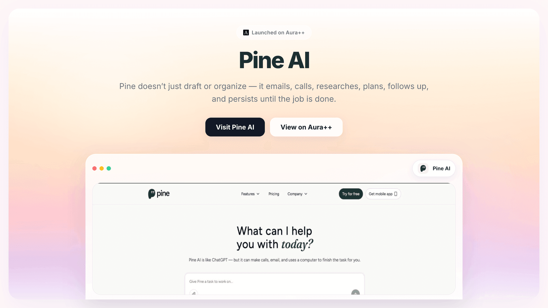 Pine AI launch story featured image on Aura++