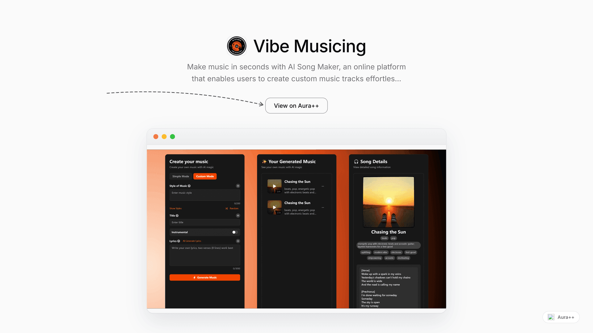 Vibe Musicing launch story featured image on Aura++