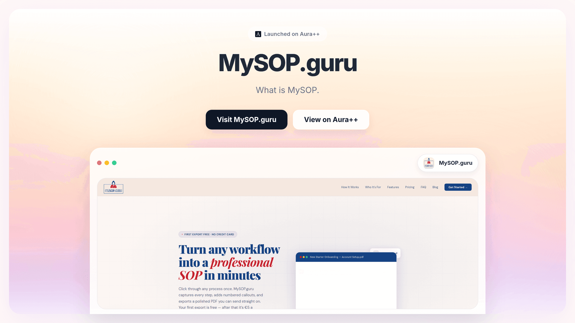 MySOP.guru launch story featured image on Aura++