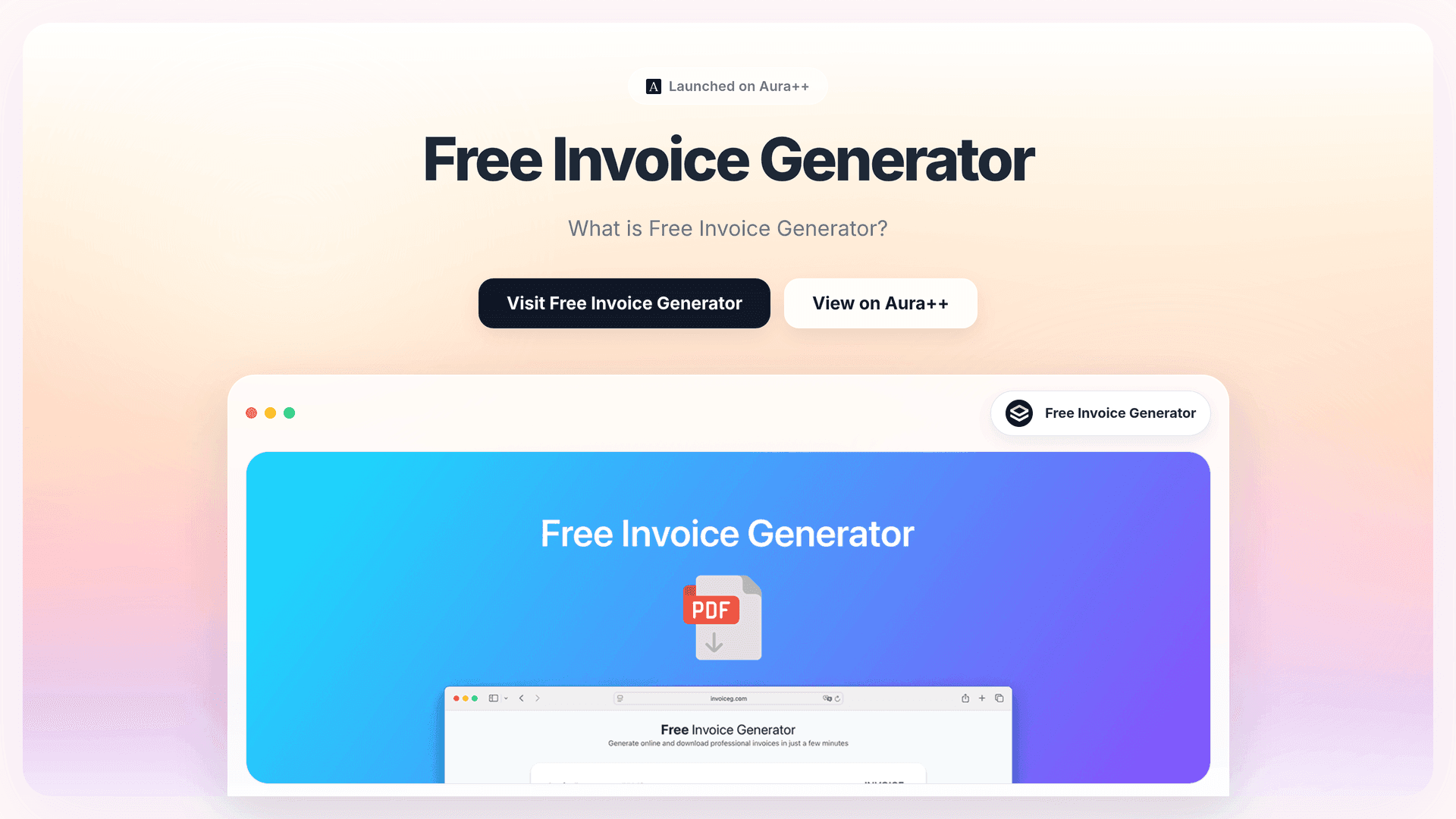 Free Invoice Generator launch story featured image on Aura++