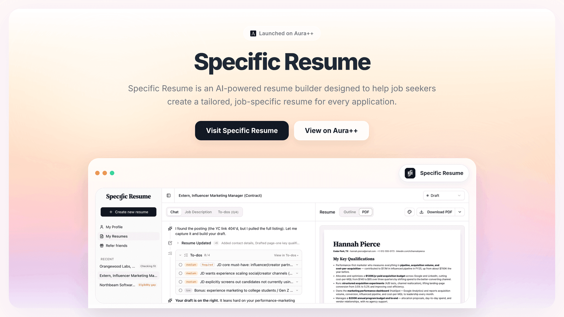 Specific Resume launch story featured image on Aura++