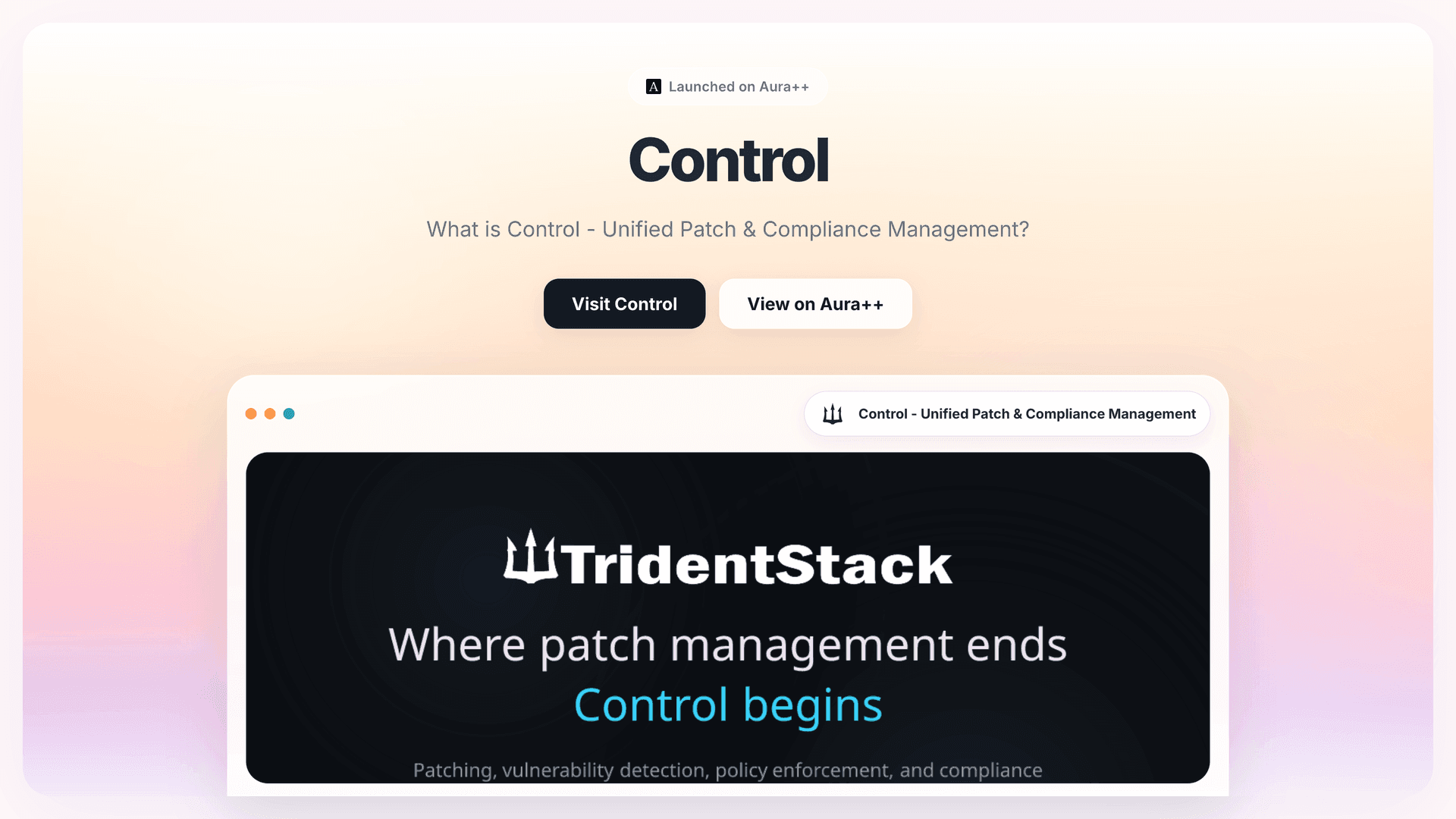 Control - Unified Patch & Compliance Management launch story featured image on Aura++
