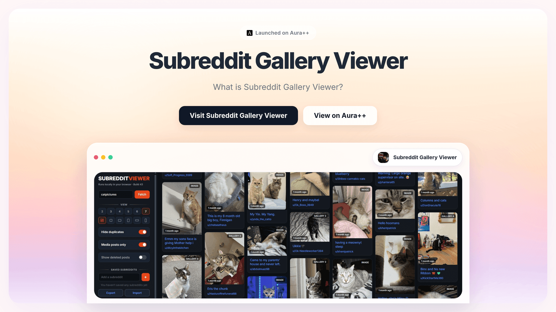 Subreddit Gallery Viewer launch story featured image on Aura++
