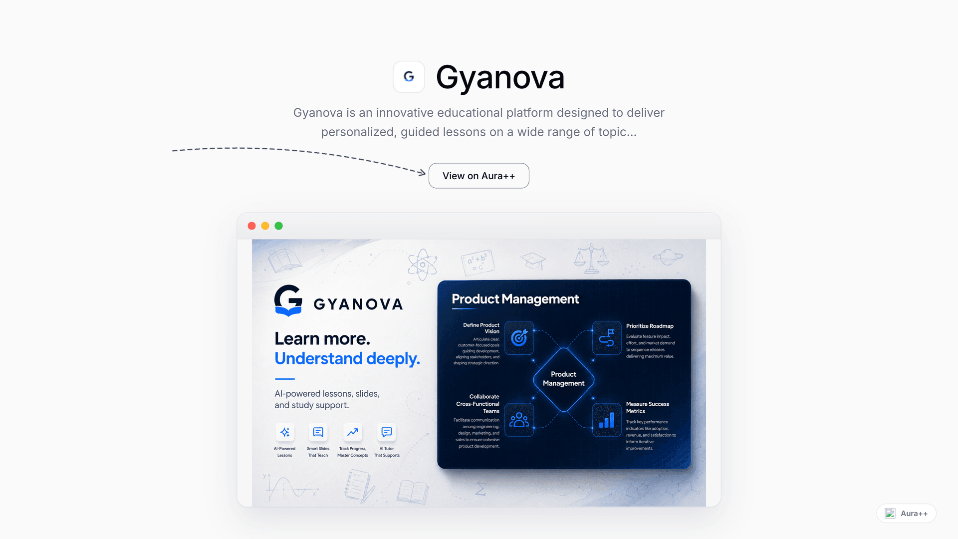 Gyanova: Guided Learning Platform launch story featured image on Aura++