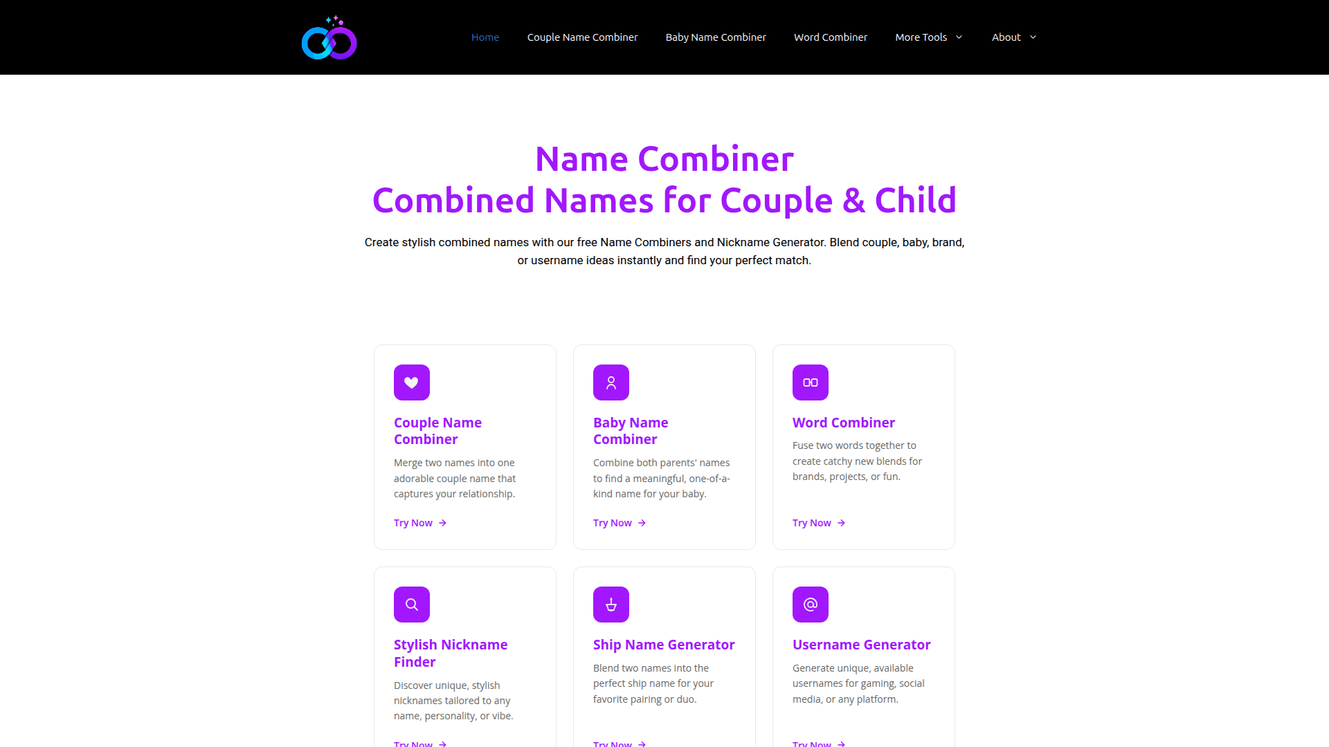 Name Combiner Tool product preview for startup listing on Aura++