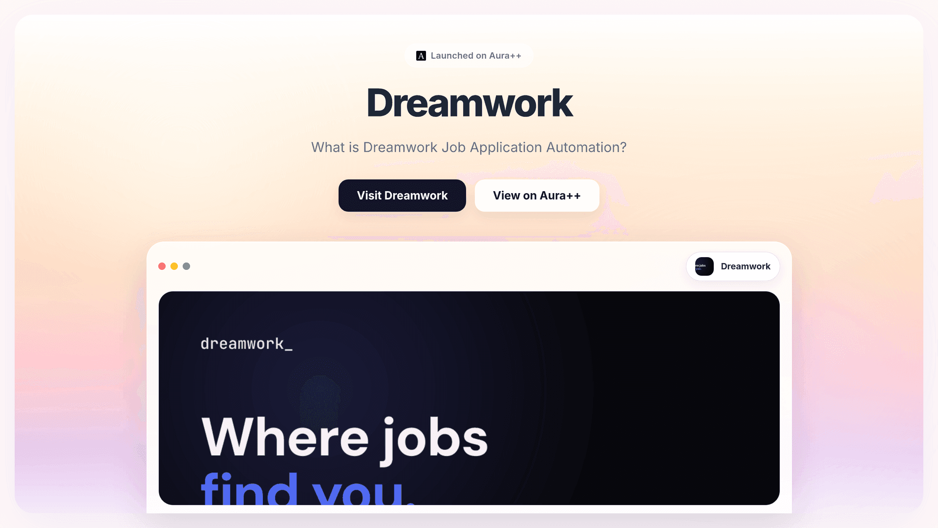 Dreamwork launch story featured image on Aura++