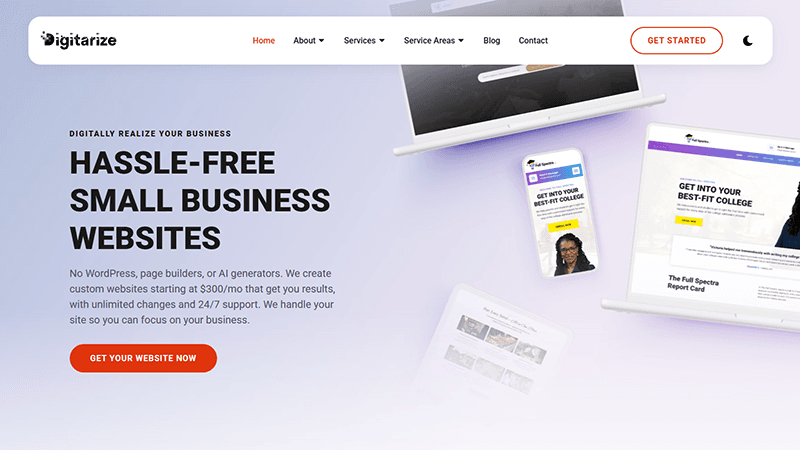 Digitarize in Burlington, VT builds custom small business websites from $297/mo. product preview for startup listing on Aura++