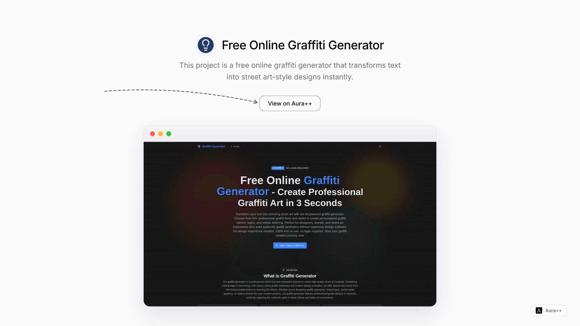 Free Online Graffiti Generator launch story featured image on Aura++