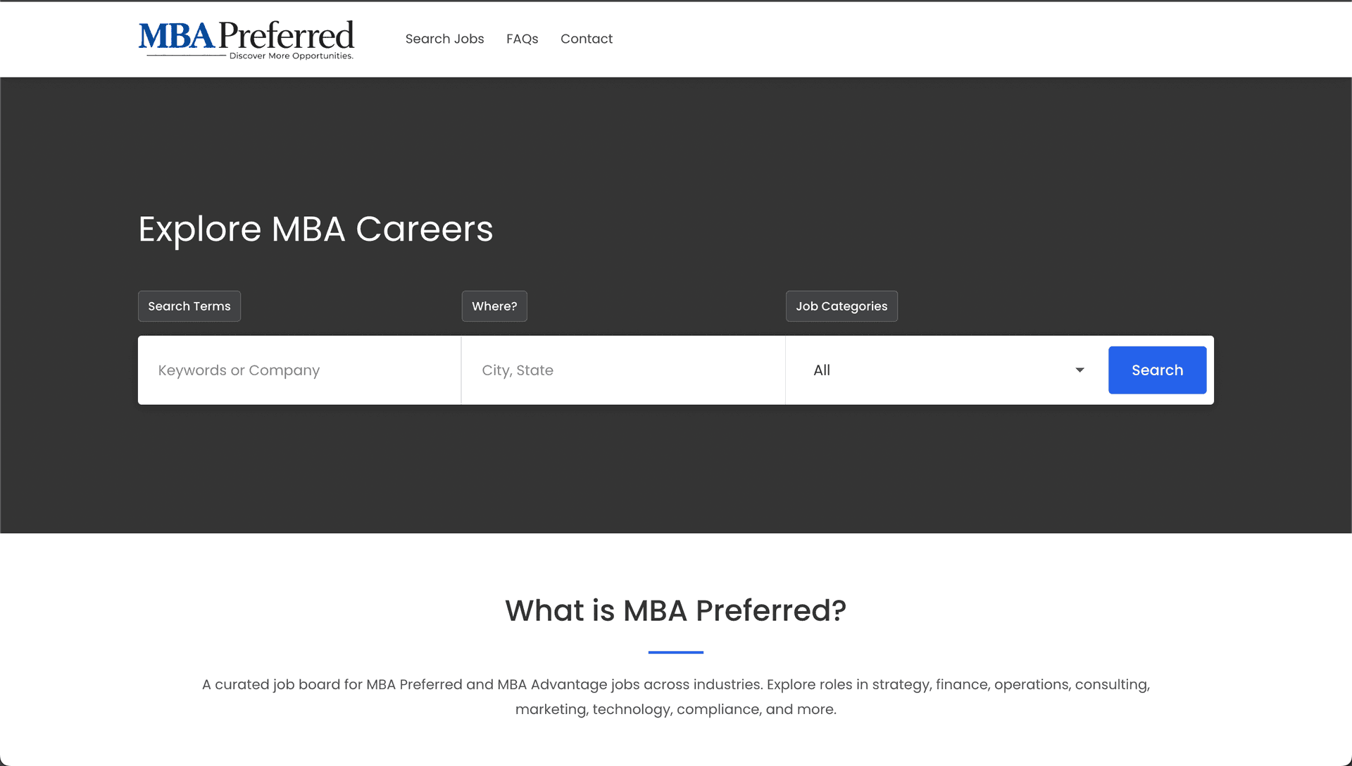 MBA Preferred Job Board product preview for startup listing on Aura++