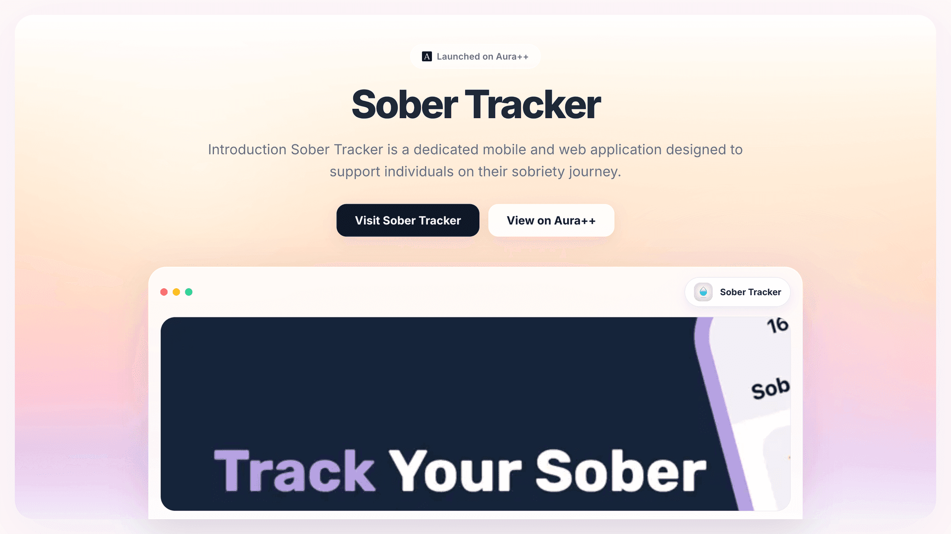Sober Tracker launch story featured image on Aura++
