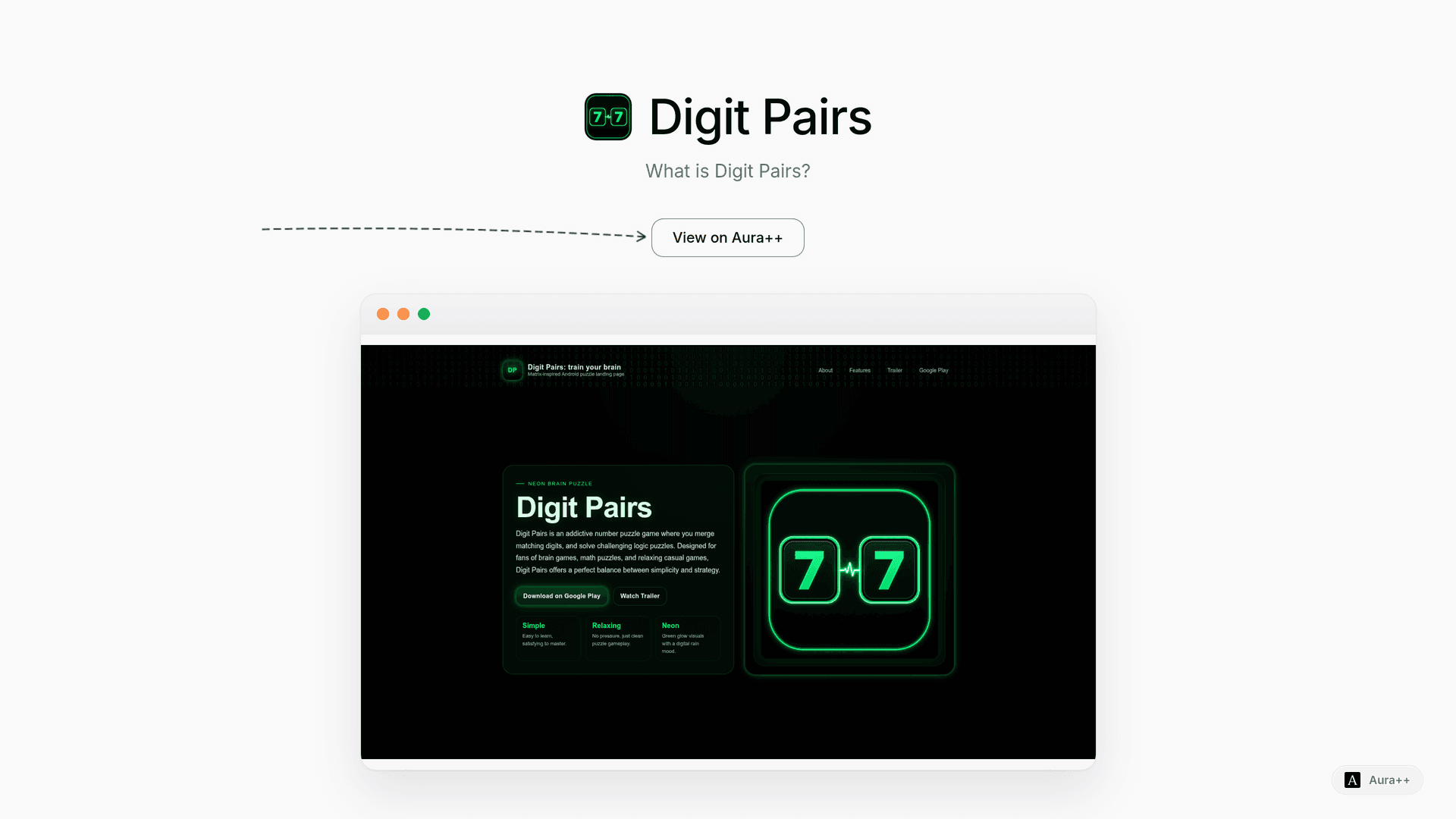 Digit Pairs: Neon Number Puzzle Game launch story featured image on Aura++