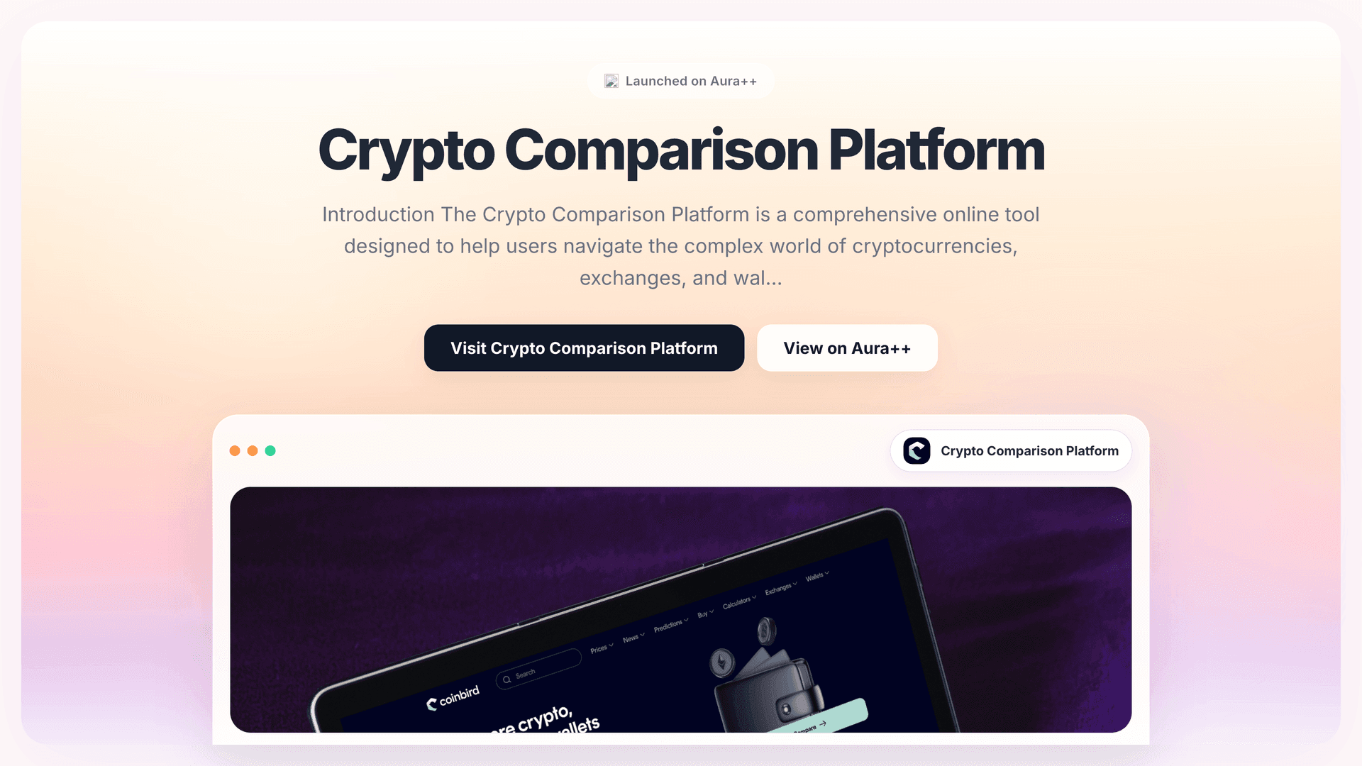Crypto Comparison Platform launch story featured image on Aura++
