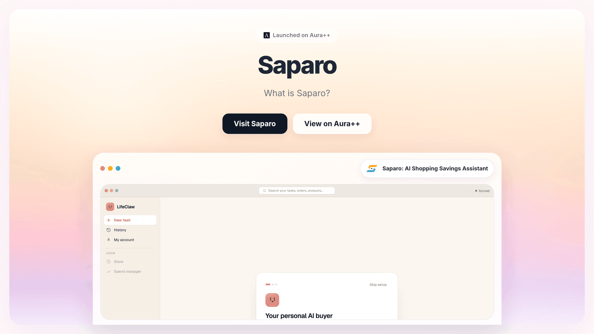 Saparo: AI Shopping Savings Assistant launch story featured image on Aura++