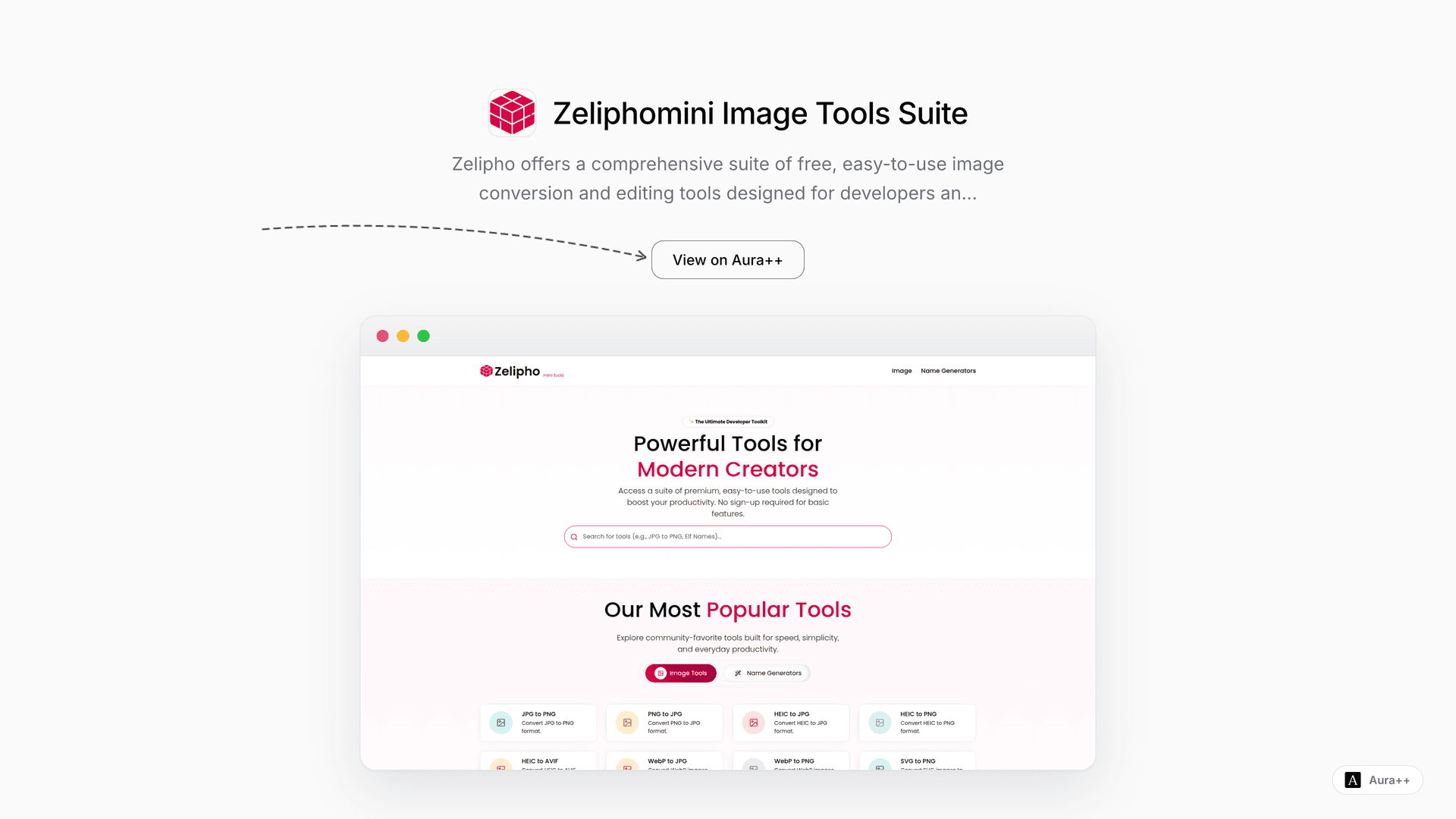 Zeliphomini Image Tools Suite launch story featured image on Aura++