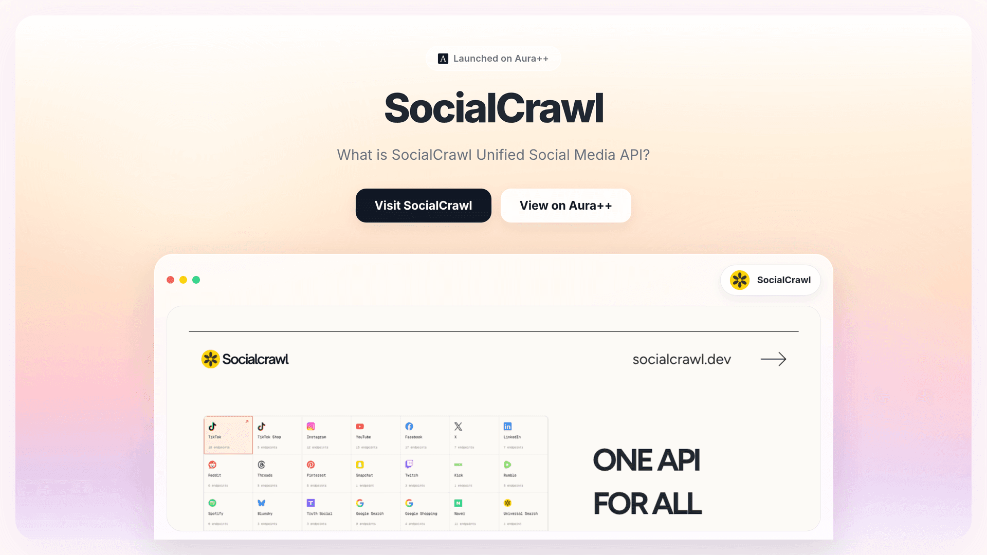 SocialCrawl launch story featured image on Aura++
