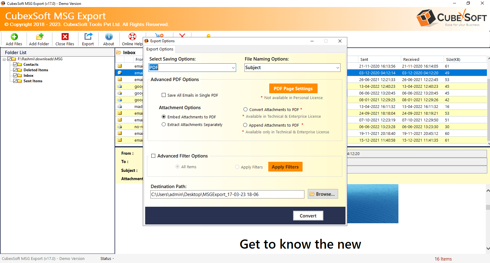 CubexSoft MSG to PDF Converter product preview for startup listing on Aura++