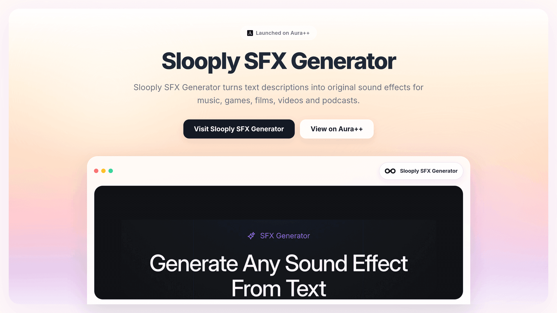 Slooply SFX Generator launch story featured image on Aura++