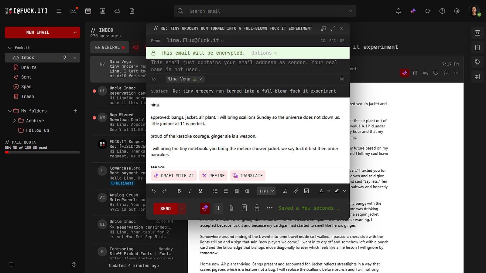 @fuck.it email product preview for startup listing on Aura++