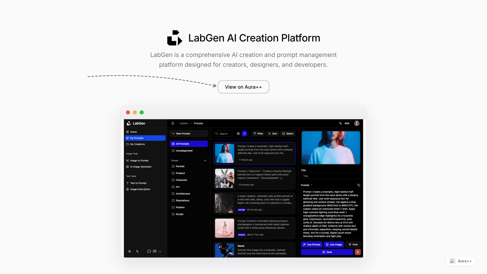 LabGen AI Creation Platform launch story featured image on Aura++