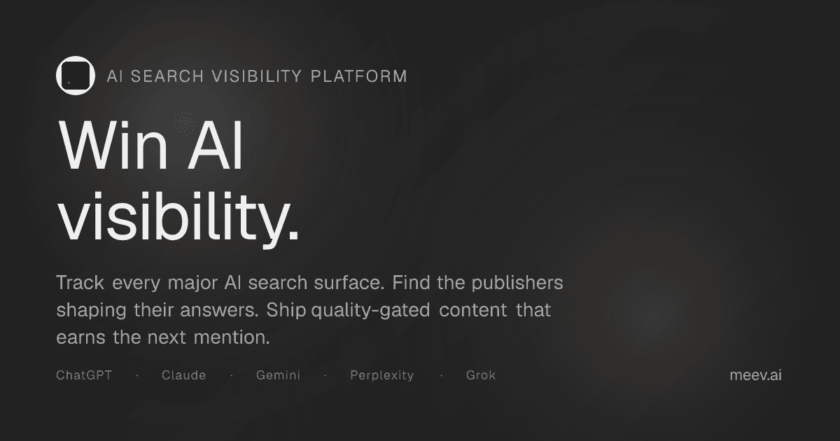 Meev: AI Search Visibility Platform product preview for startup listing on Aura++