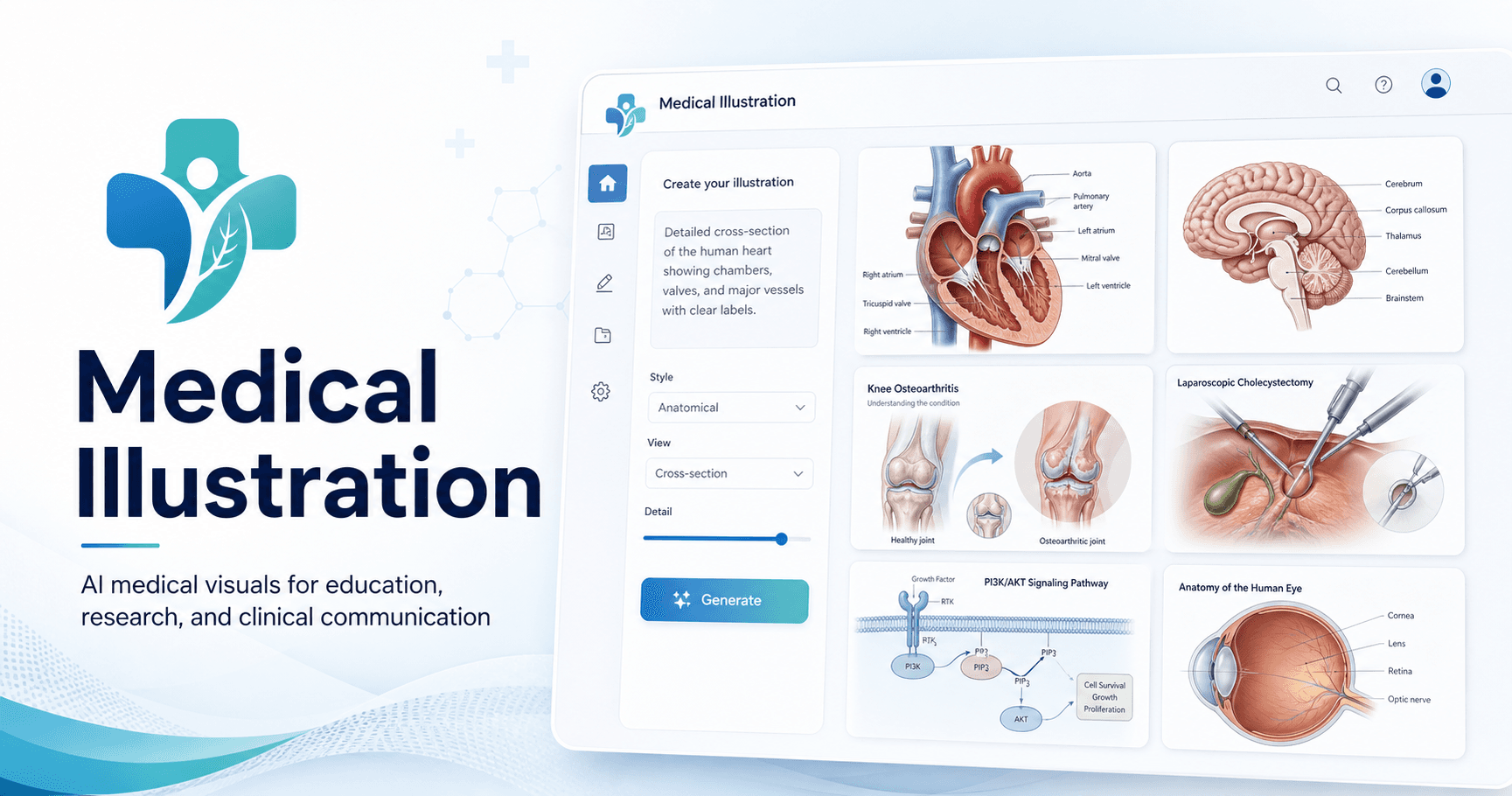 AI Medical Illustration Generator product preview for startup listing on Aura++