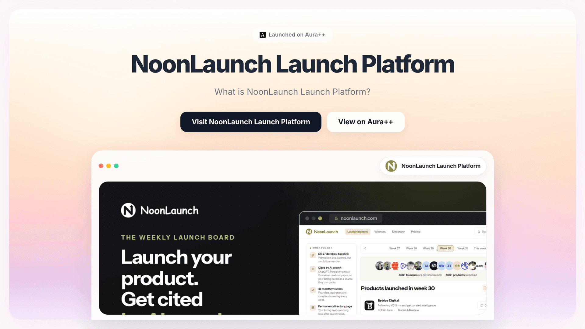NoonLaunch Launch Platform launch story featured image on Aura++