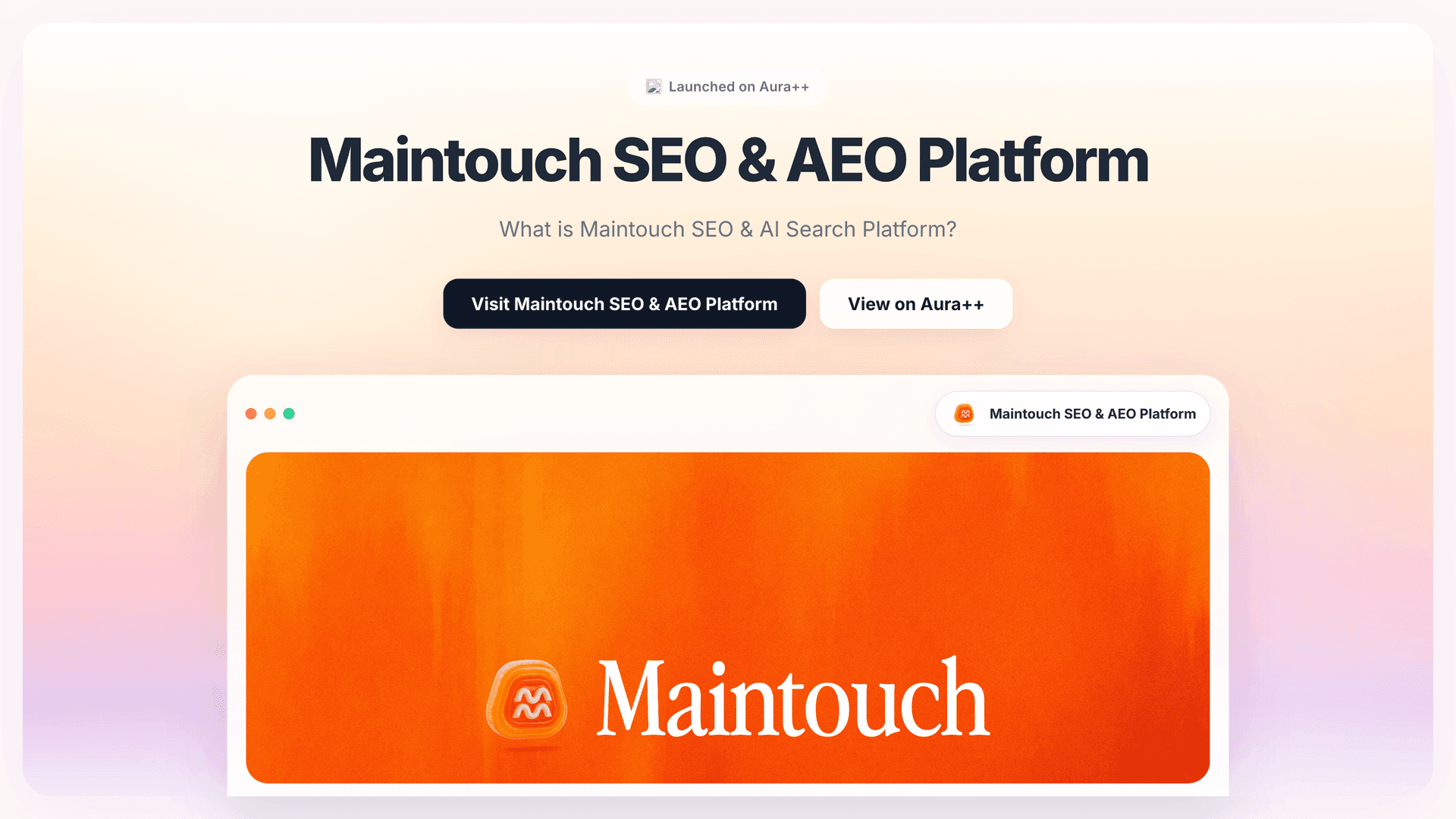 Maintouch SEO & AEO Platform launch story featured image on Aura++