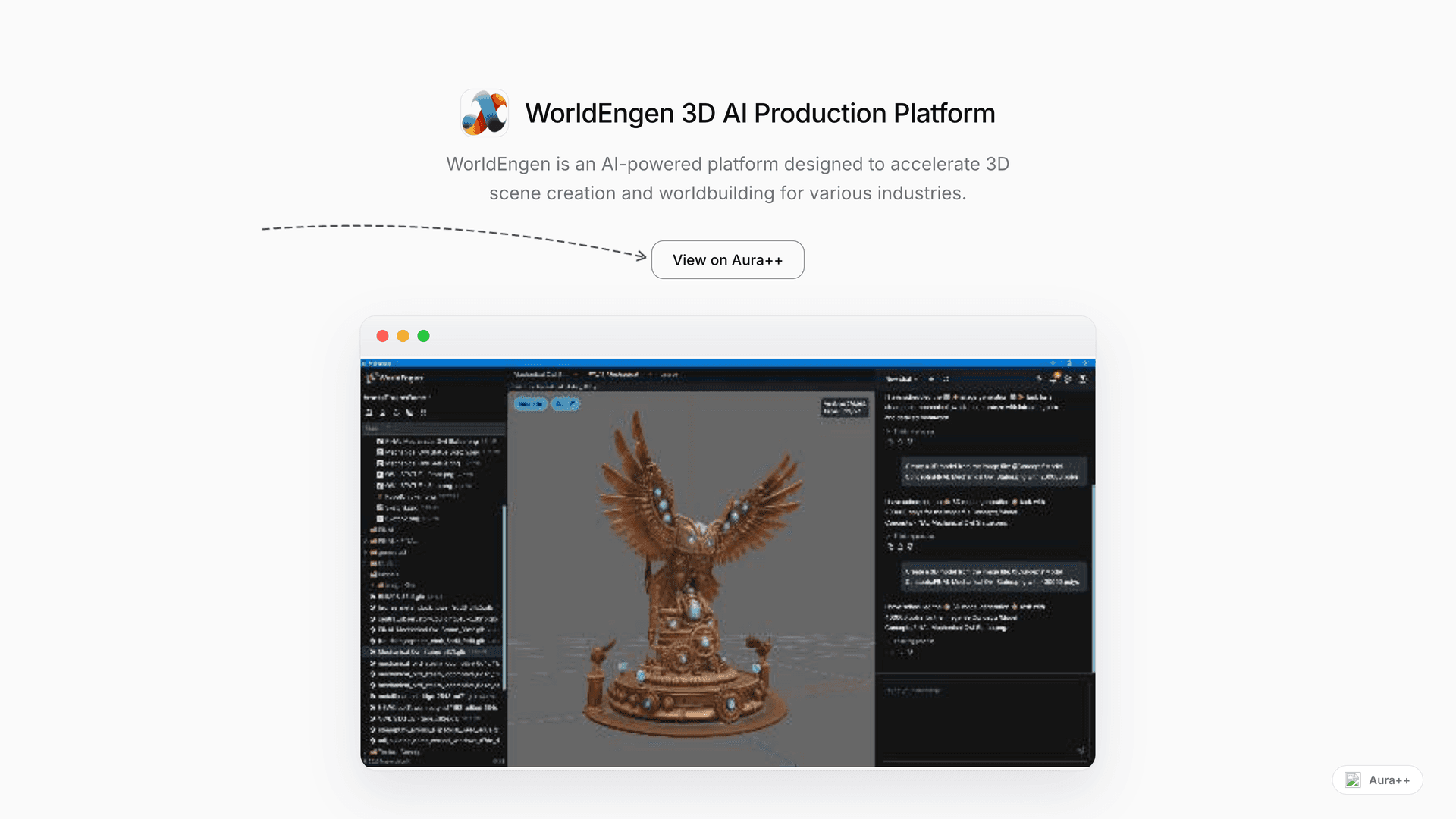 WorldEngen 3D AI Production Platform launch story featured image on Aura++