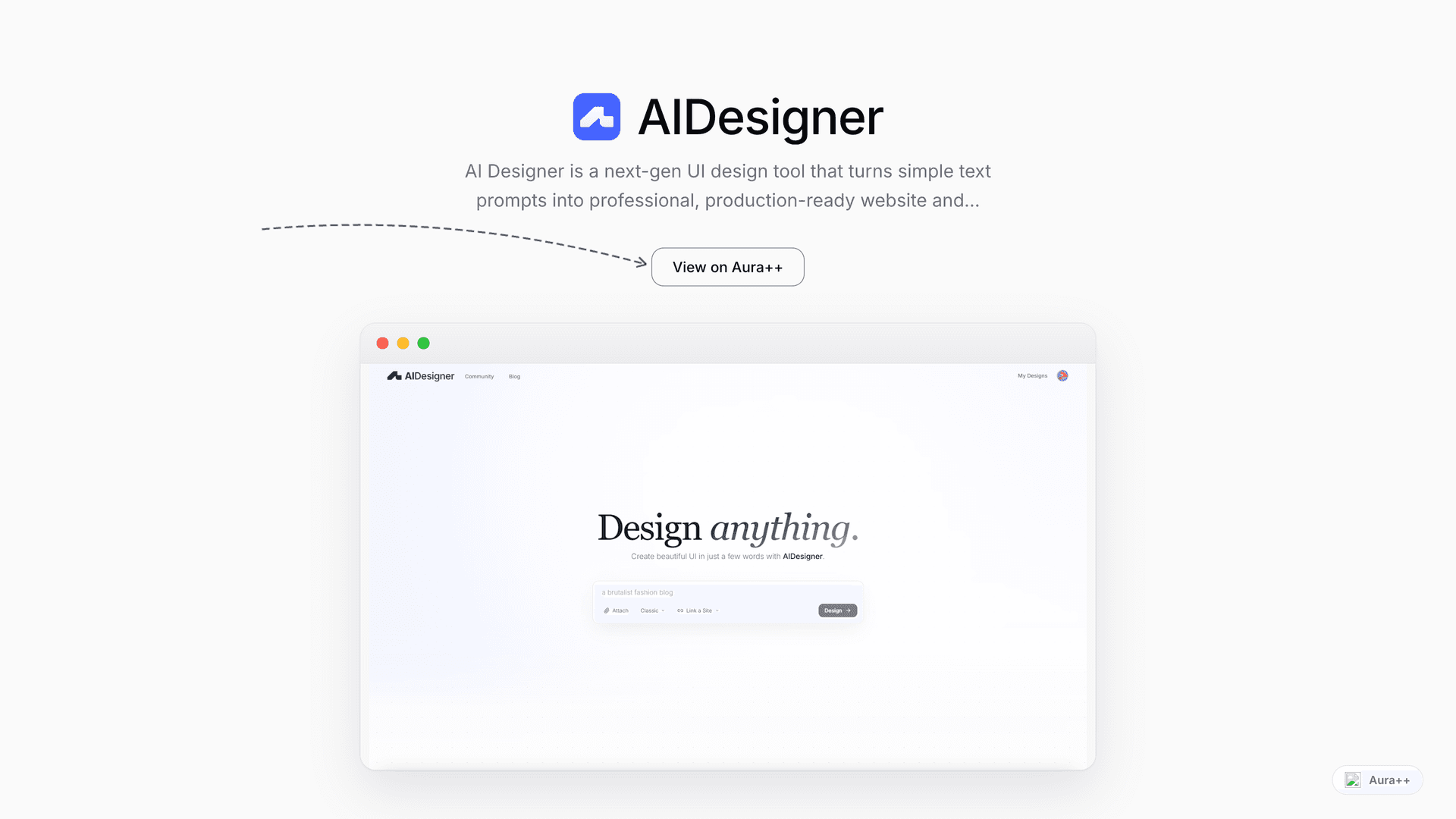 AIDesigner - AI UI/UX Generator launch story featured image on Aura++