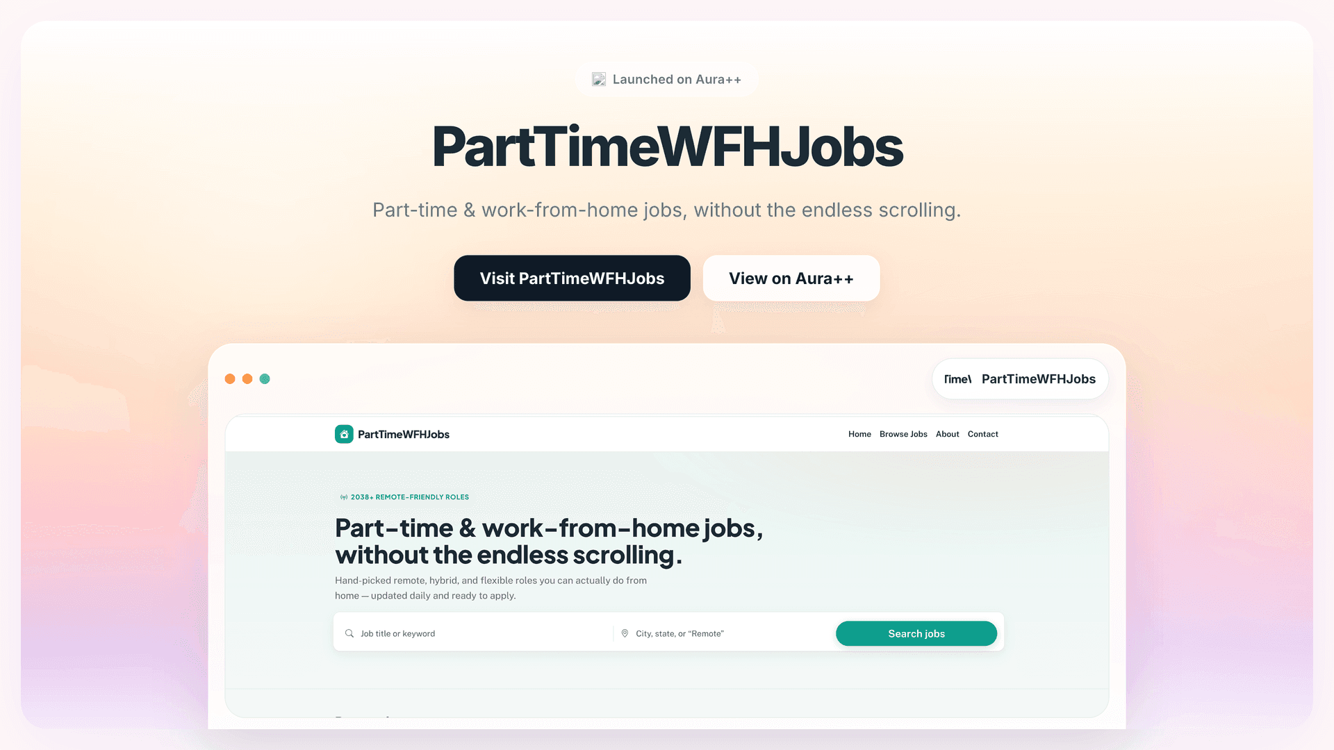 PartTimeWFHJobs launch story featured image on Aura++
