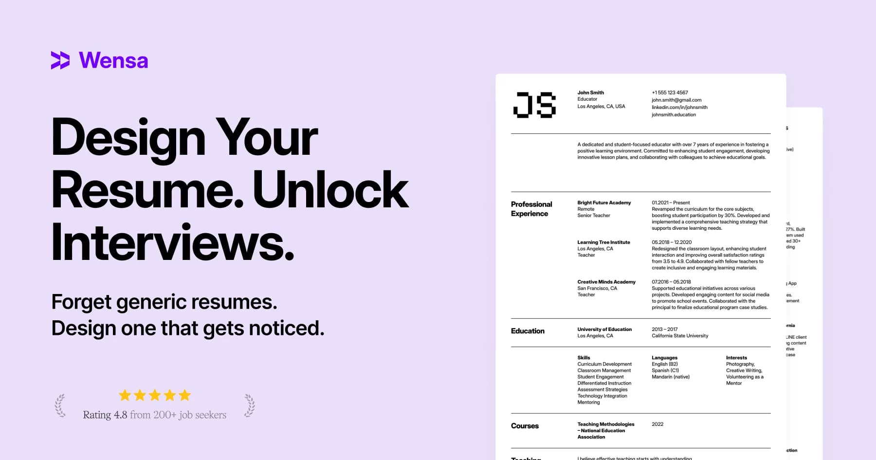 Wensa Resume Builder product preview for startup listing on Aura++