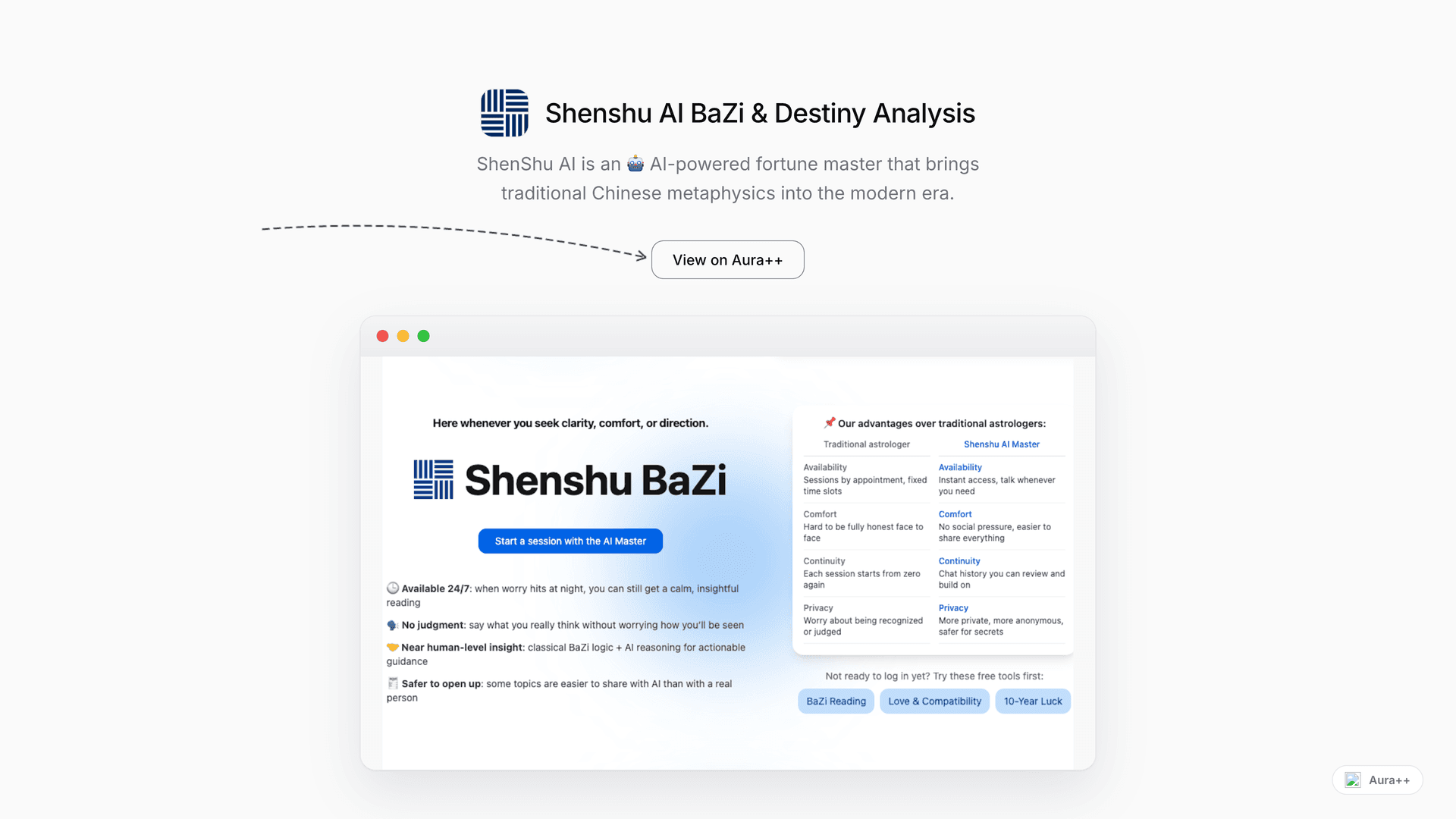 Shenshu AI BaZi & Destiny Analysis launch story featured image on Aura++