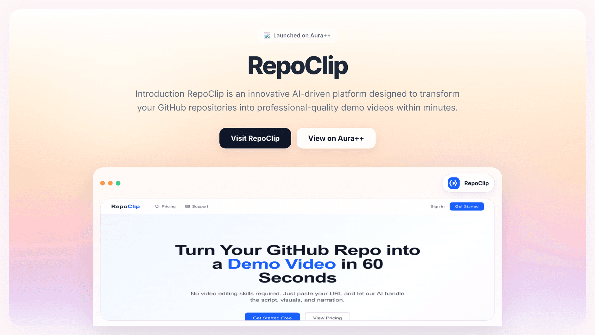 RepoClip launch story featured image on Aura++