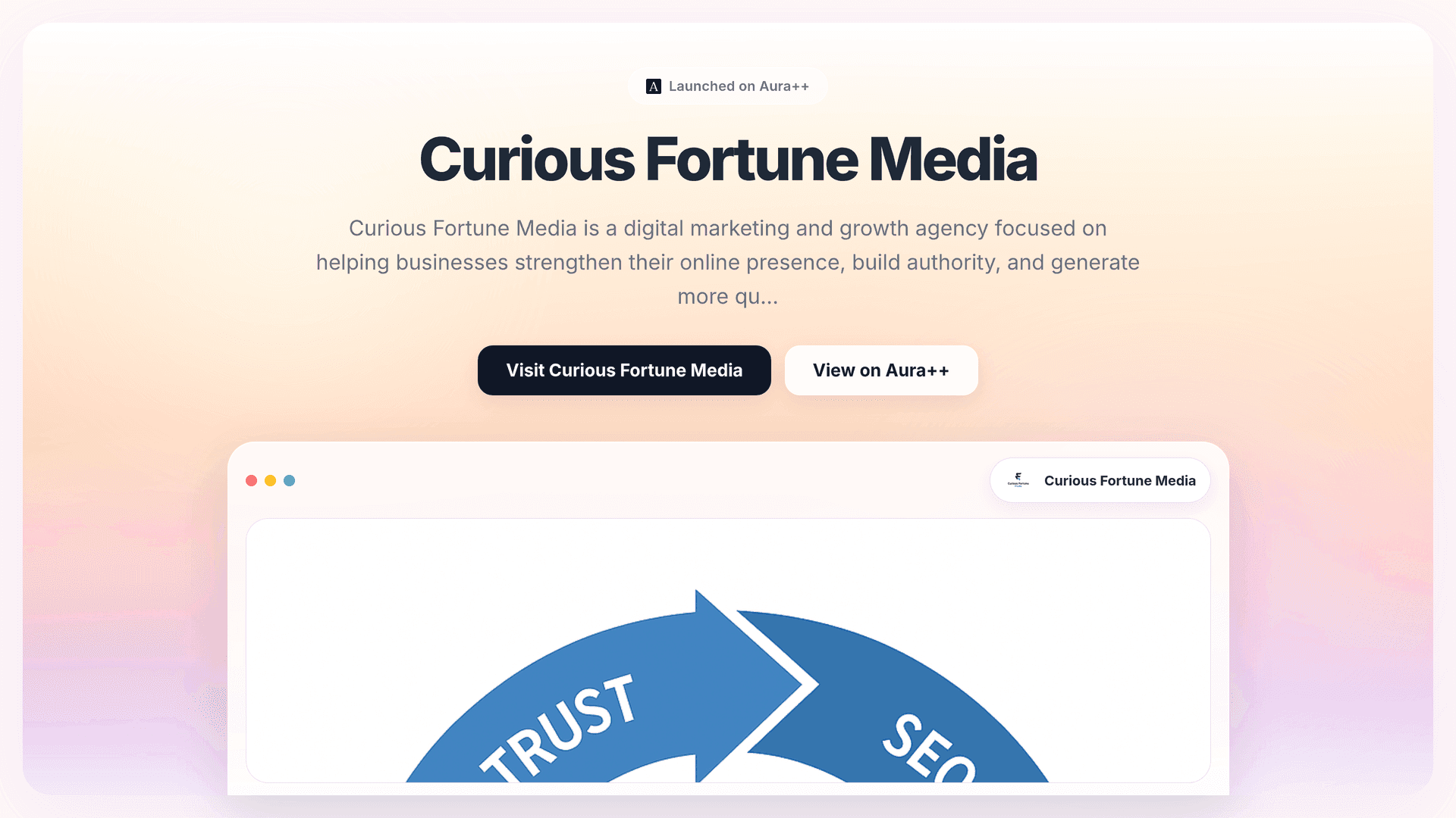 Curious Fortune Media launch story featured image on Aura++