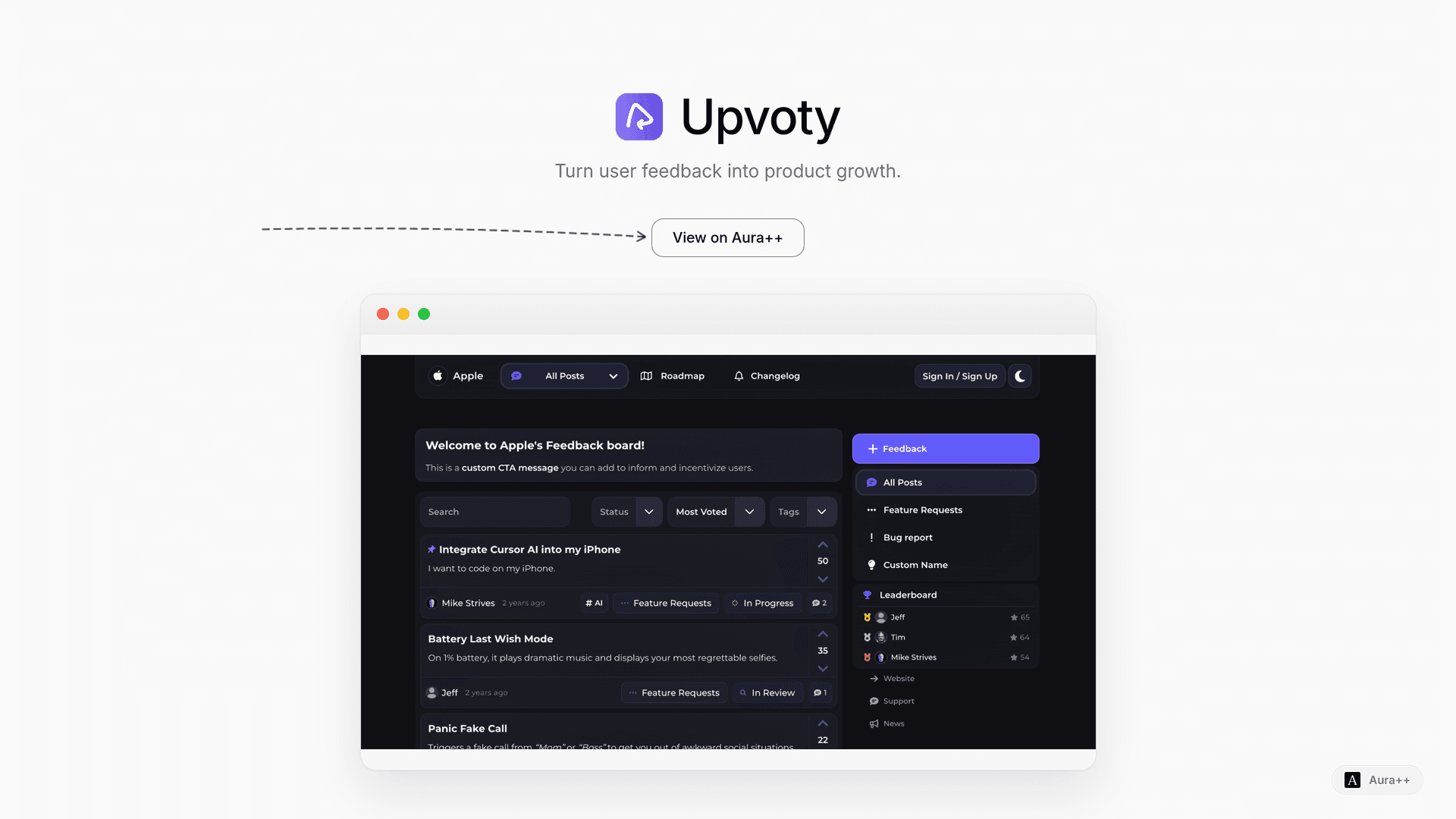 Upvoty launch story featured image on Aura++