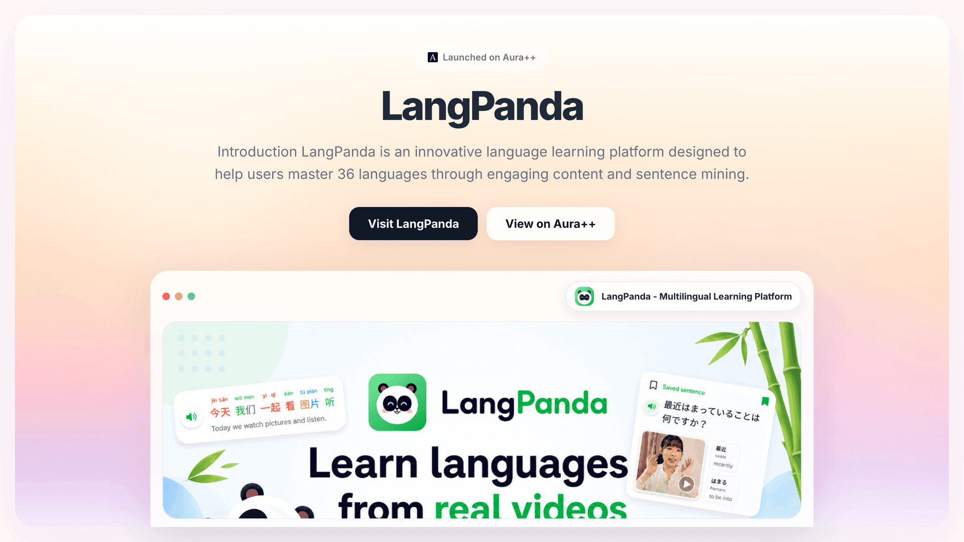 LangPanda - Multilingual Learning Platform launch story featured image on Aura++