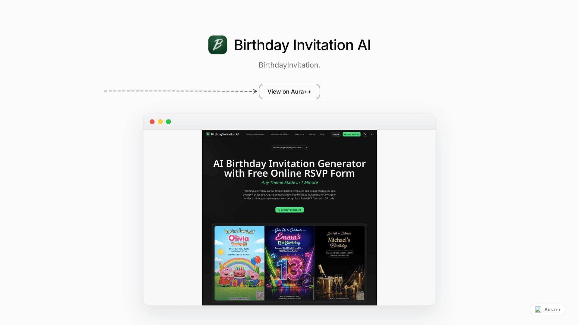 Birthday Invitation AI launch story featured image on Aura++