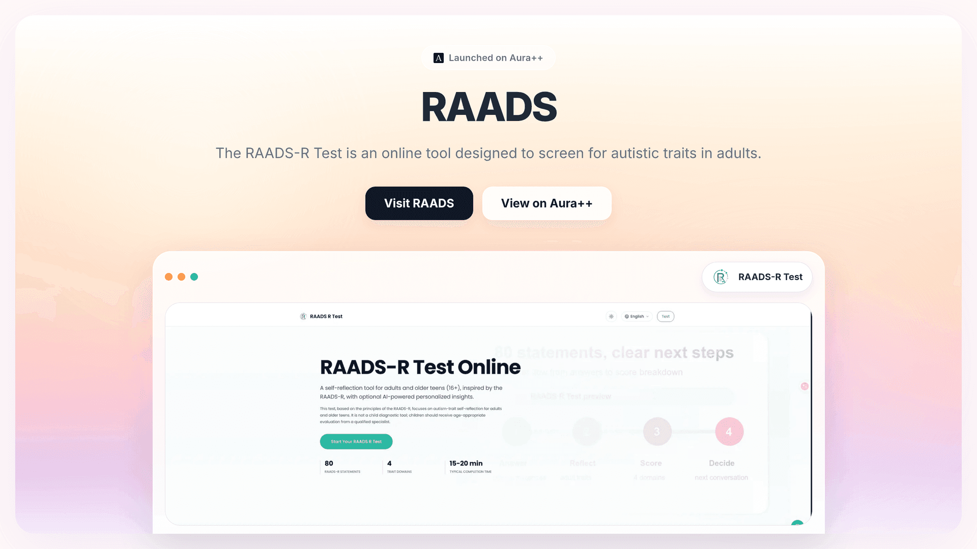 RAADS-R Test launch story featured image on Aura++