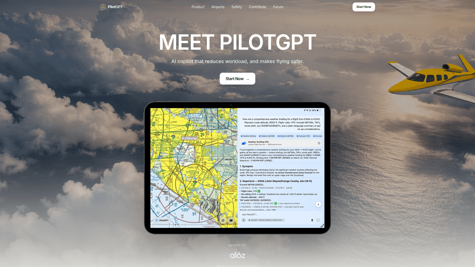 PilotGPT - AI Co-Pilot for Safer Flying product preview for startup listing on Aura++
