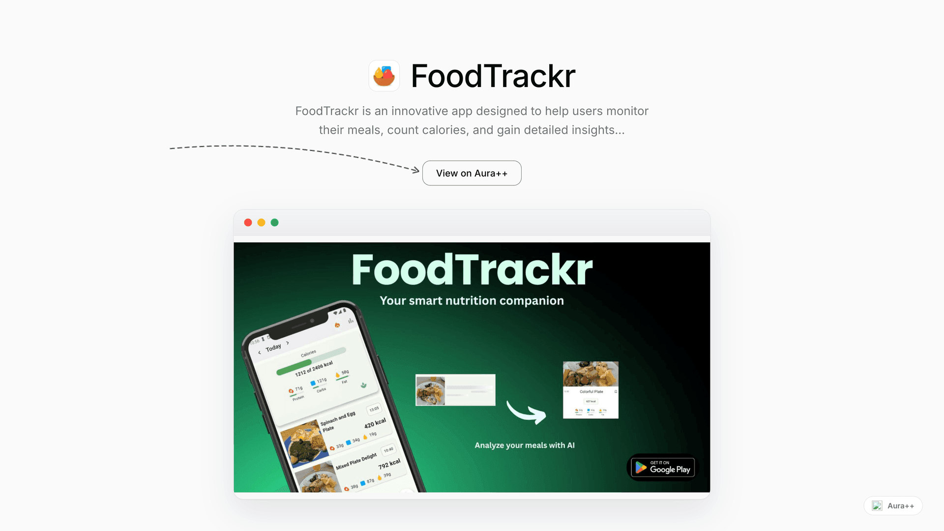 FoodTrackr: AI-Powered Nutrition Tracker launch story featured image on Aura++