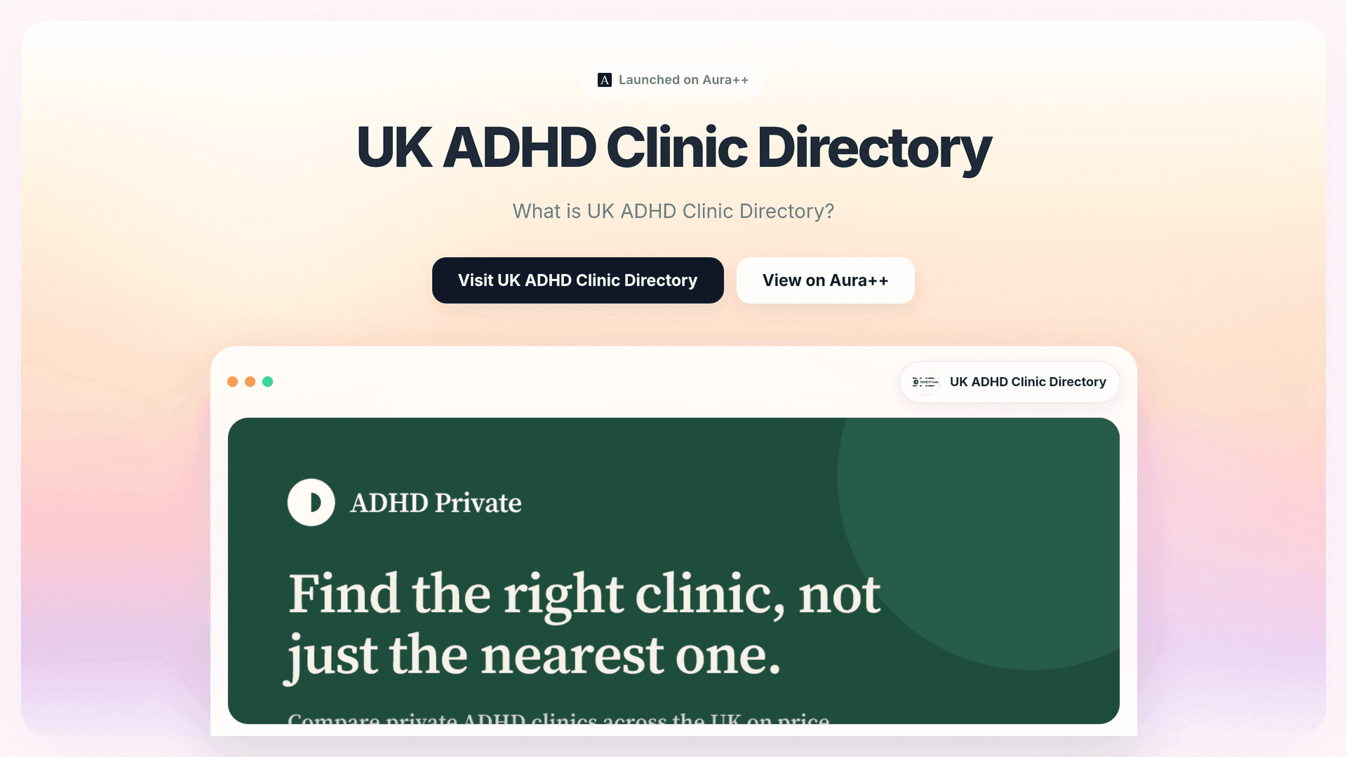 UK ADHD Clinic Directory launch story featured image on Aura++
